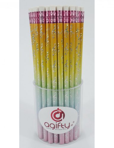 Ceruza, radíros végű, színes, ezüst violinkulccsal