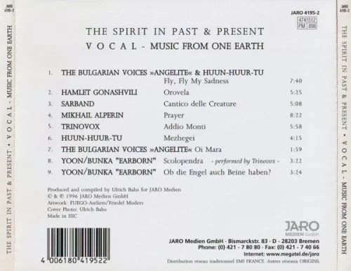 Vocal Music From One Earth (The Spirit In Past & Present) (CD)