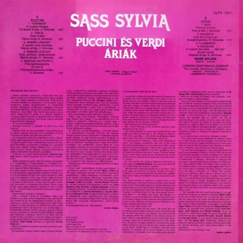 Sass Sylvia - Puccini és Verdi áriák (LP)