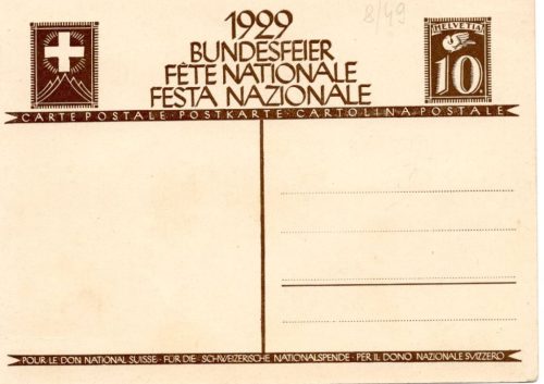 Svájci nemzeti ünnepi képeslap – Bundesfeier 1929