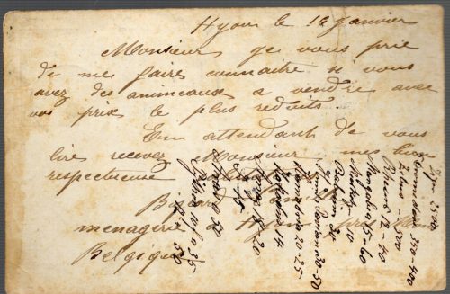 XIX. századi üzleti levelezőlap (állatkereskedelem)