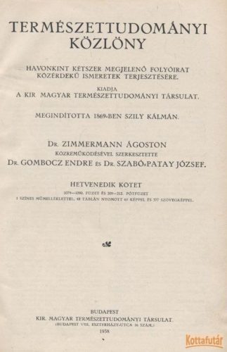 Természettudományi Közlöny 1938
