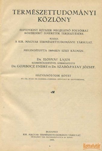 Természettudományi Közlöny 1933.